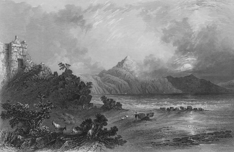 Überreste des Hafens von Seleucia, nahe Suadeah, Berg Casius in der Ferne von William Henry Bartlett