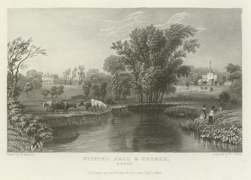 Stisted Hall und Kirche, Essex von William Henry Bartlett
