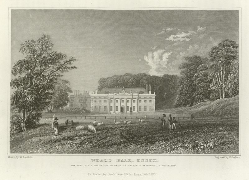 Weald Hall, Essex, der Sitz von C.T. Tower, Esquire von William Henry Bartlett