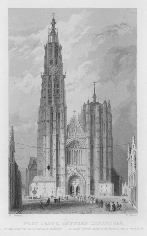 Westfassade der Kathedrale von Antwerpen (Stich) von William Henry Bartlett