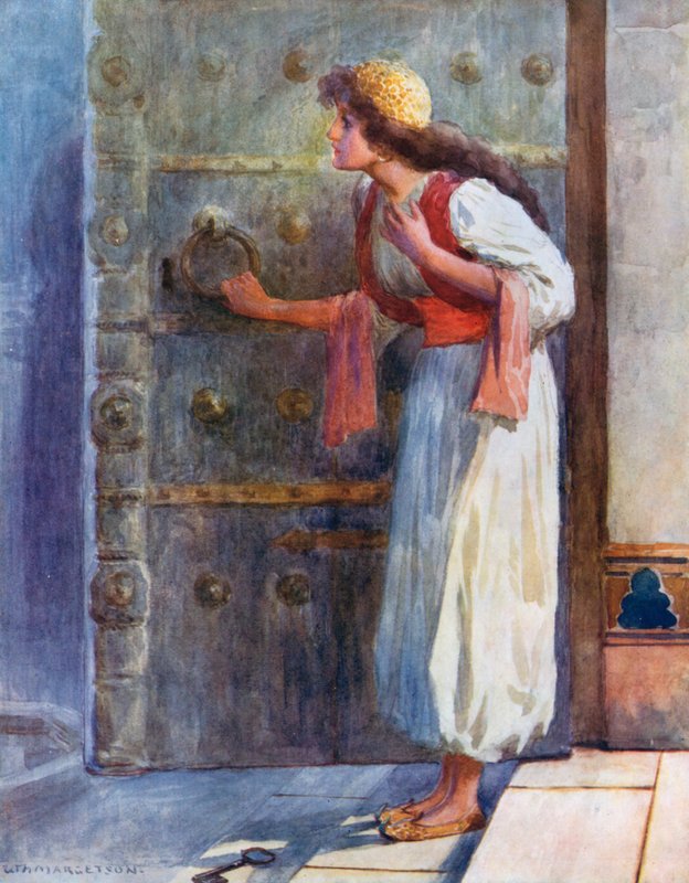 Vor Angst zitternd ließ sie den magischen Schlüssel auf den Boden fallen von William Henry Margetson