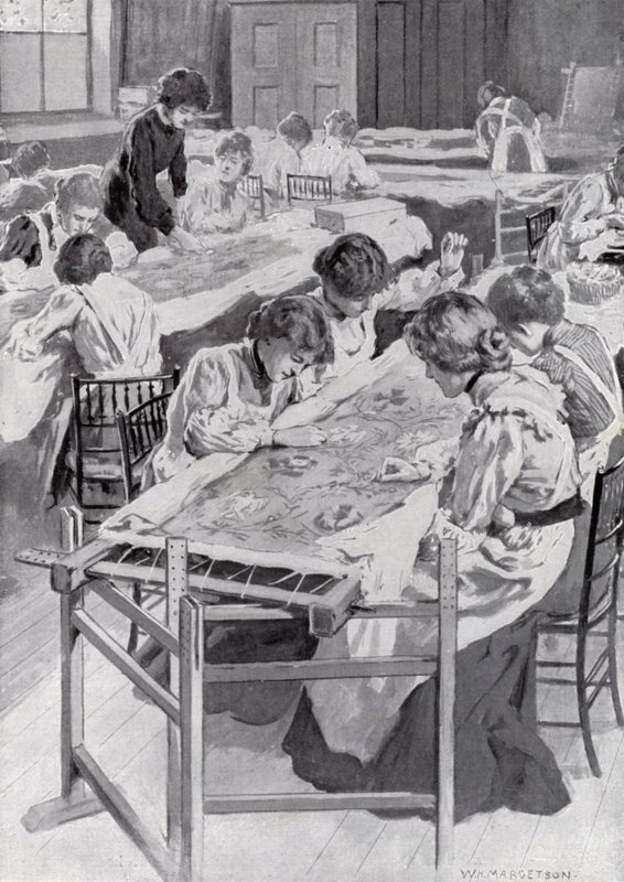 Studenten der Royal School of Art Needlework beim Besticken des Krönungsgewands des Königs von William Henry Margetson