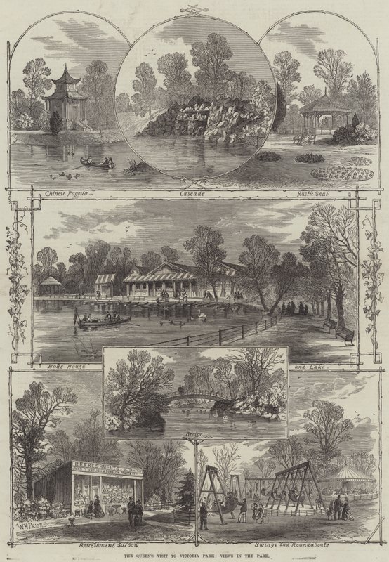 Der Besuch der Königin im Victoria Park, Ansichten im Park von William Henry Prior