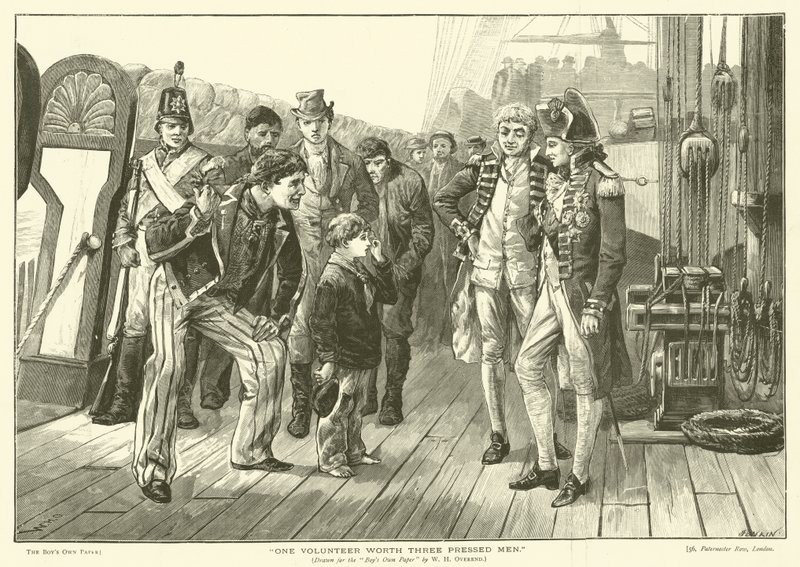 Ein Freiwilliger ist drei gepressten Männern wert (Stich) von William Heysham (after) Overend