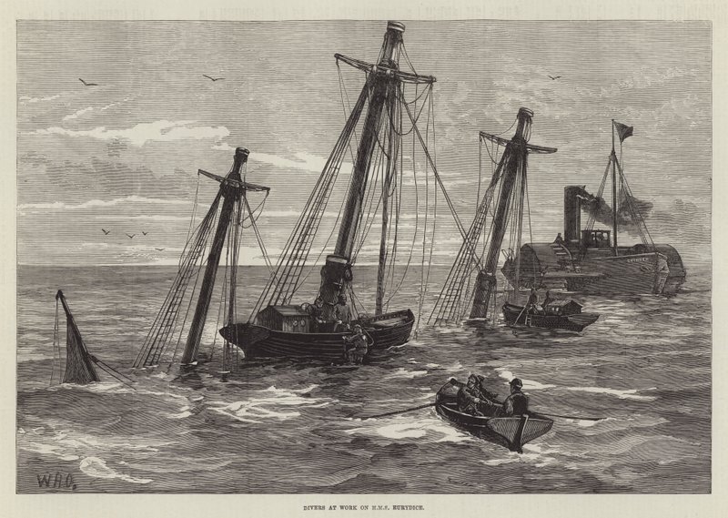 Taucher bei der Arbeit an der HMS Eurydice von William Heysham Overend