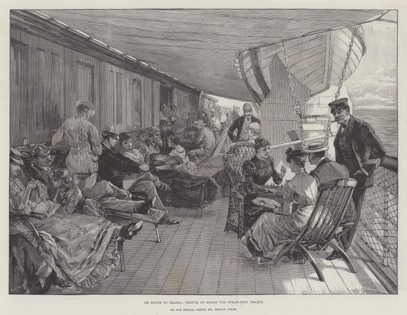 Auf dem Weg nach Brasilien, Skizze an Bord des Dampfschiffs Thames von William Heysham Overend