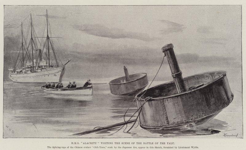 HMS Alacrity besucht den Schauplatz der Schlacht am Yalu von William Heysham Overend