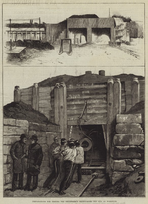Vorbereitungen zum Testen der 38-Tonnen-Kanone des Thunderer in Woolwich von William Heysham Overend
