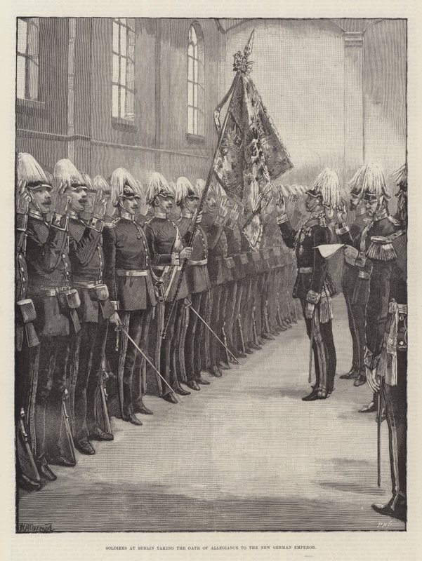 Soldaten in Berlin leisten den Treueeid auf den neuen deutschen Kaiser von William Heysham Overend