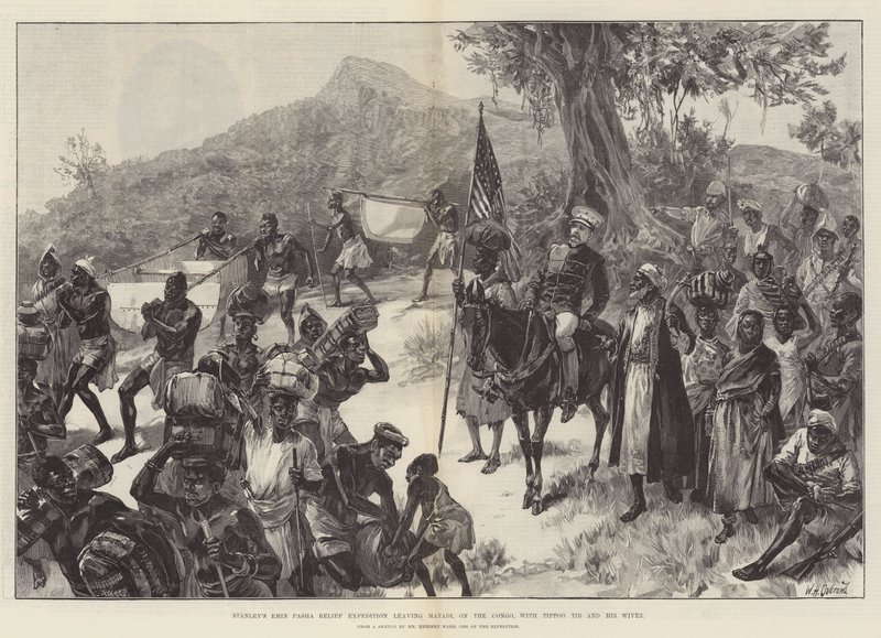 Stanleys Emin-Pascha-Entlastungsexpedition verlässt Matadi am Kongo, mit Tippoo Tib und seinen Frauen von William Heysham Overend