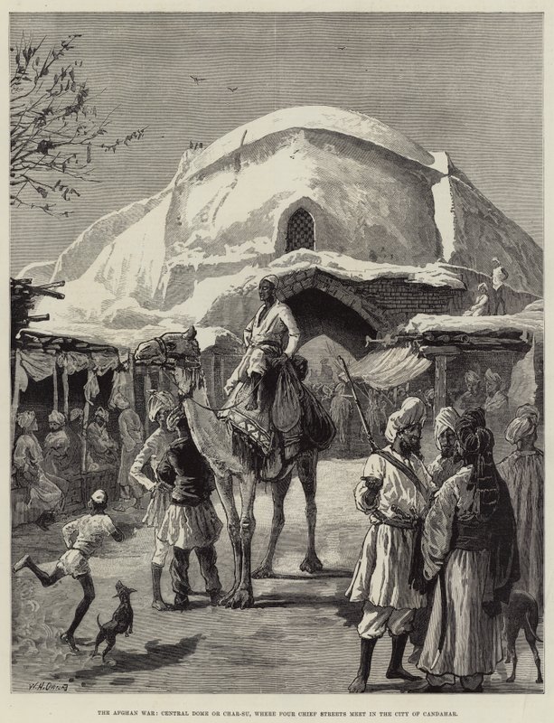 Der Afghanische Krieg, Zentralkuppel oder Char-Su, wo sich vier Hauptstraßen in der Stadt Kandahar treffen von William Heysham Overend