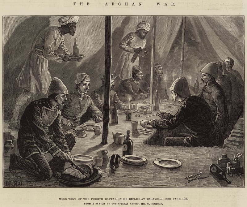 Der Afghanische Krieg, Mannschaftszelt des vierten Bataillons der Gewehre in Basawul von William Heysham Overend