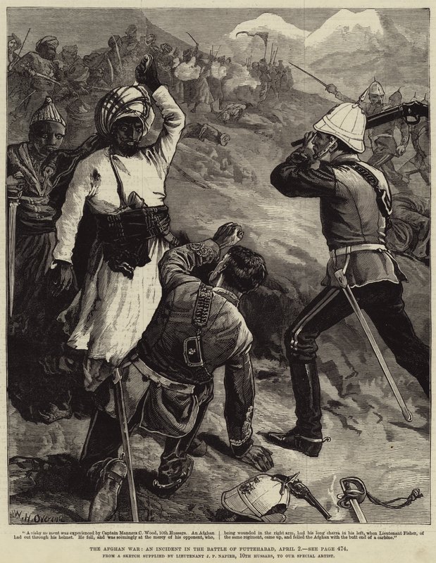 Der Afghanische Krieg, ein Vorfall in der Schlacht von Futtehabad, 2. April von William Heysham Overend