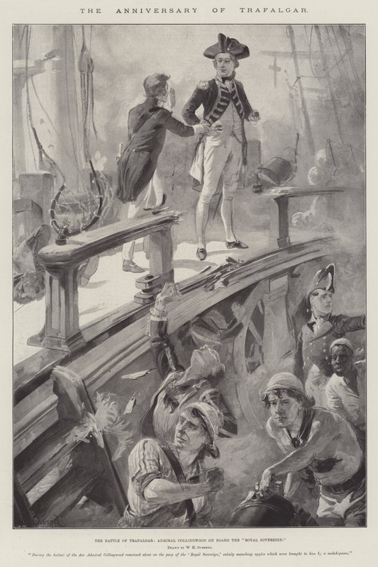 Der Jahrestag von Trafalgar, die Schlacht von Trafalgar, Admiral Collingwood an Bord der Royal Sovereign von William Heysham Overend