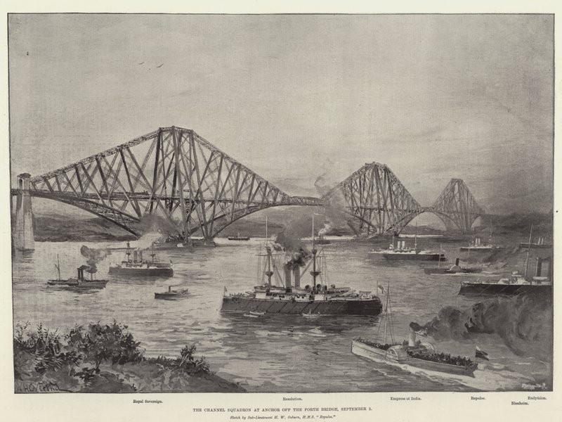 Das Kanalgeschwader vor Anker vor der Forth Bridge, 2. September von William Heysham Overend