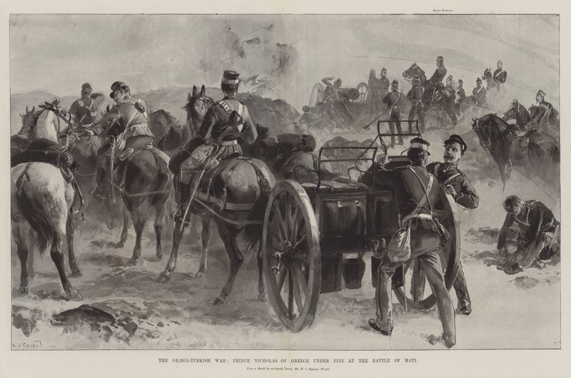 Der Griechisch-Türkische Krieg, Prinz Nikolaus von Griechenland unter Beschuss in der Schlacht von Mati von William Heysham Overend
