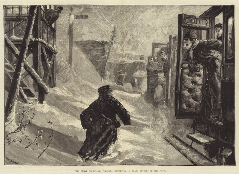 Der große Schneesturm, Dienstag, 18. Januar, ein Zug im Schnee blockiert von William Heysham Overend