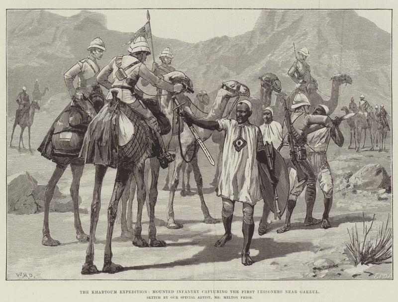 Die Khartoum-Expedition, berittene Infanterie fängt die ersten Gefangenen in der Nähe von Gakdul von William Heysham Overend