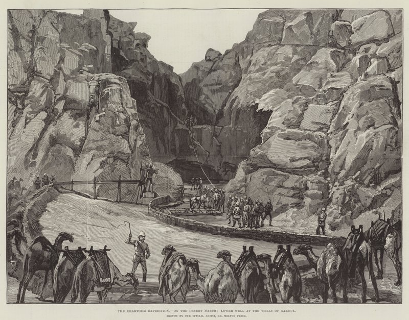 Die Khartoum-Expedition, auf dem Wüstenmarsch, Unterer Brunnen bei den Brunnen von Gakdul von William Heysham Overend