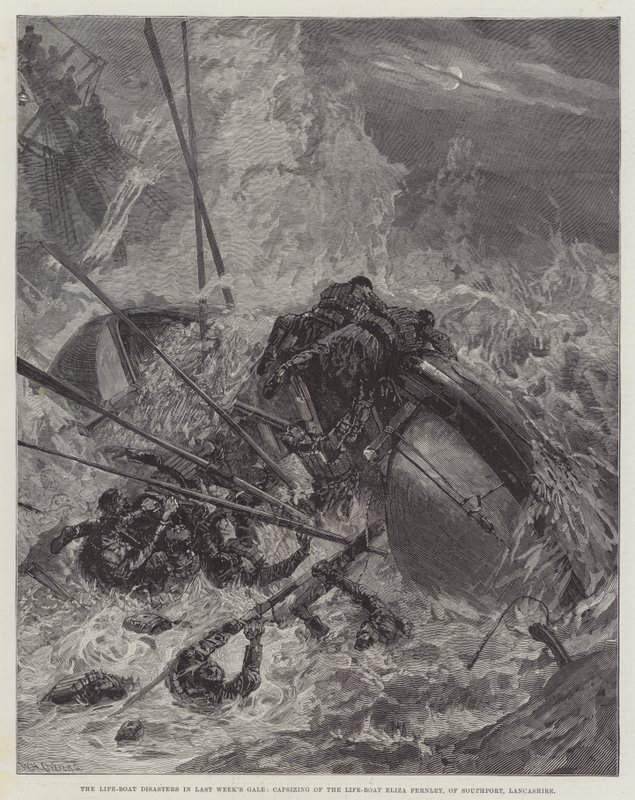 Die Lebensboot-Katastrophen im Sturm der letzten Woche, Kentern des Lebensbootes Eliza Fernley aus Southport, Lancashire von William Heysham Overend
