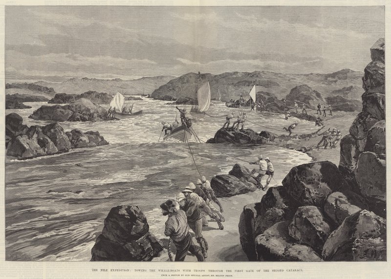 Die Nil-Expedition, Schleppen der Walboote mit Truppen durch das erste Tor des zweiten Katarakts von William Heysham Overend
