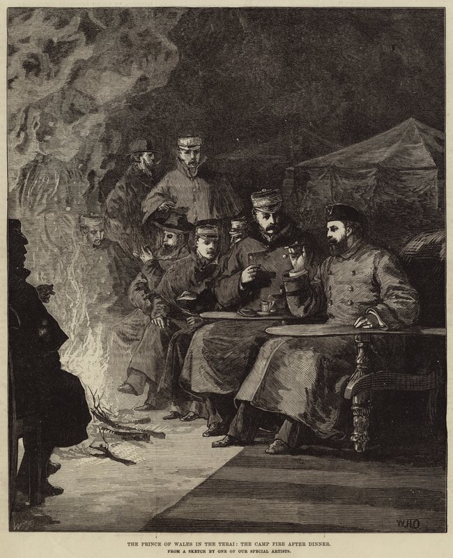 Der Prinz von Wales im Terai, das Lagerfeuer nach dem Abendessen von William Heysham Overend
