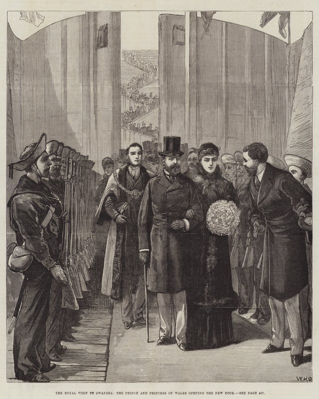 Der königliche Besuch in Swansea, der Prinz und die Prinzessin von Wales eröffnen das neue Dock von William Heysham Overend