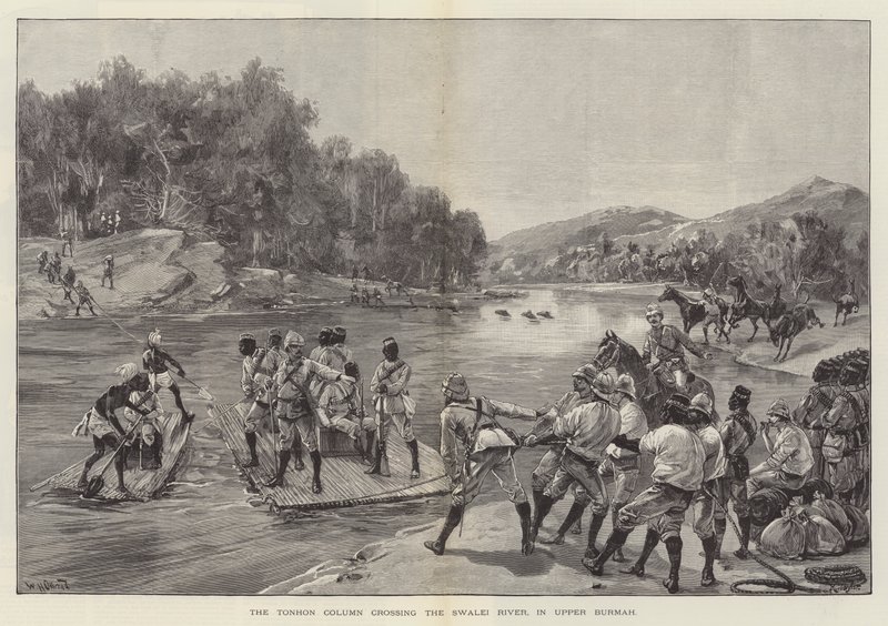 Die Tonhon-Säule überquert den Swalei-Fluss in Oberburma von William Heysham Overend