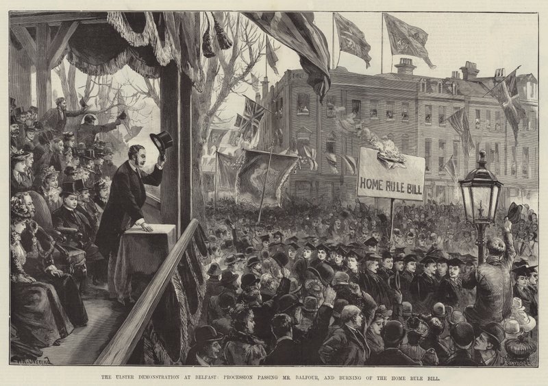 Die Ulster-Demonstration in Belfast, Prozession vor Mr. Balfour und Verbrennung des Home Rule Bill von William Heysham Overend