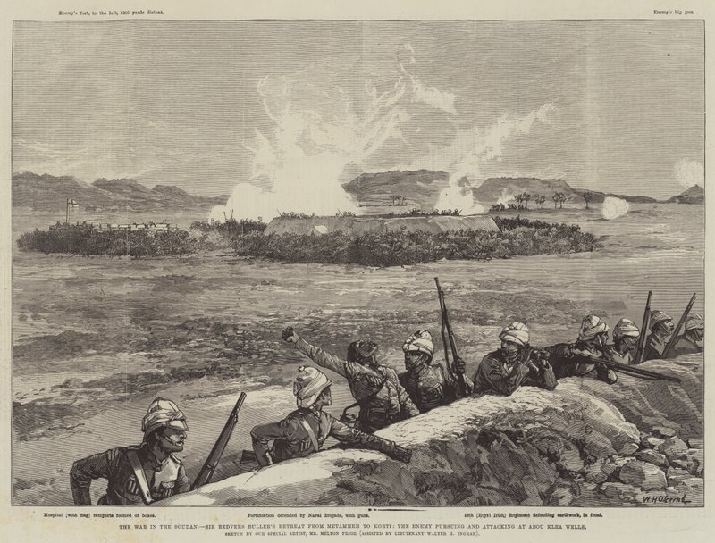 Der Krieg im Sudan, Sir Redvers Bullers Rückzug von Metammeh nach Korti, der Feind verfolgt und greift bei Abou Klea Wells an von William Heysham Overend