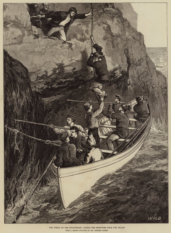 Das Wrack der Strathmore, Rettung der Überlebenden von der Insel von William Heysham Overend