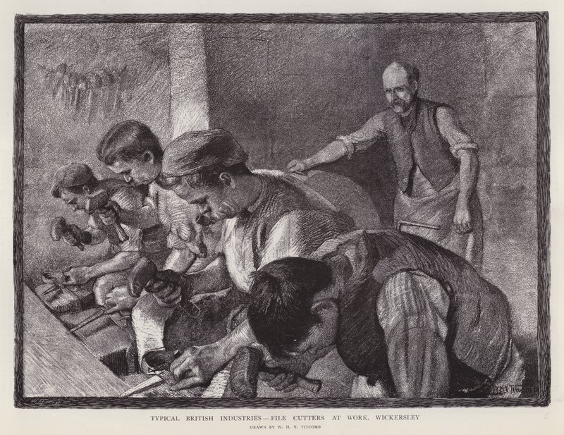 Feilenhauer bei der Arbeit, Wickersley, South Yorkshire (Lithografie) von William Holt Yates (after) Titcomb