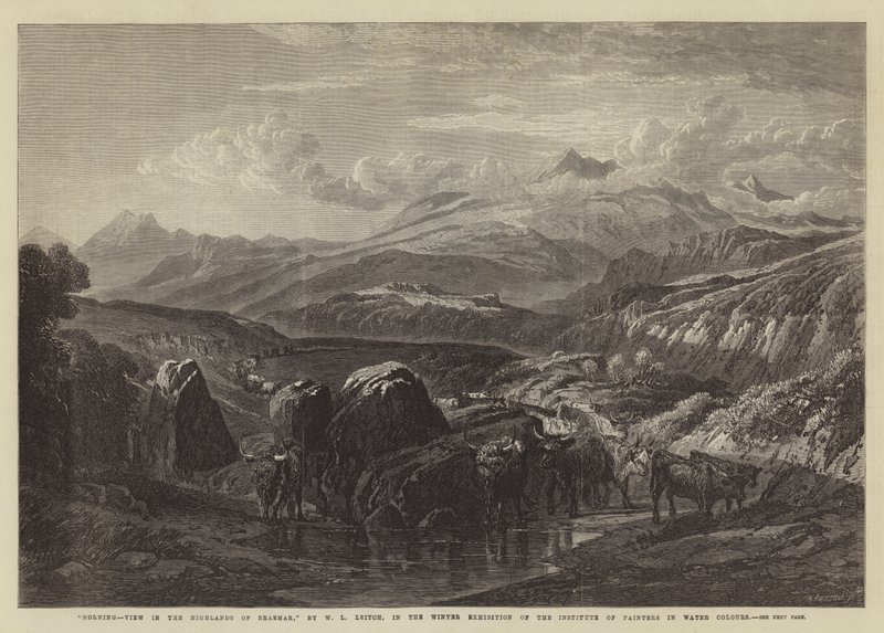 Morgen, Blick auf die Highlands von Braemar, in der Winterausstellung des Instituts der Aquarellmaler von William Leighton Leitch