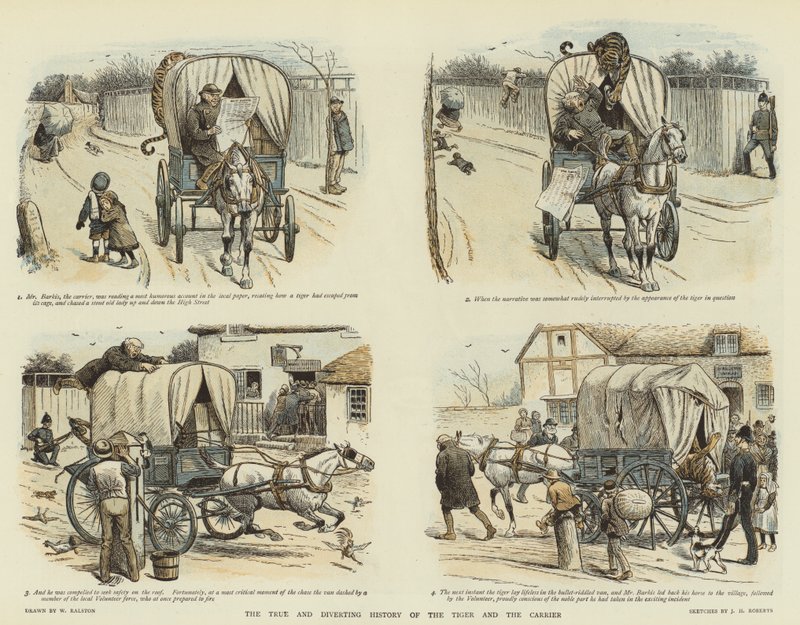 Die wahre und unterhaltsame Geschichte des Tigers und des Trägers (Chromolithographie) von William Ralston