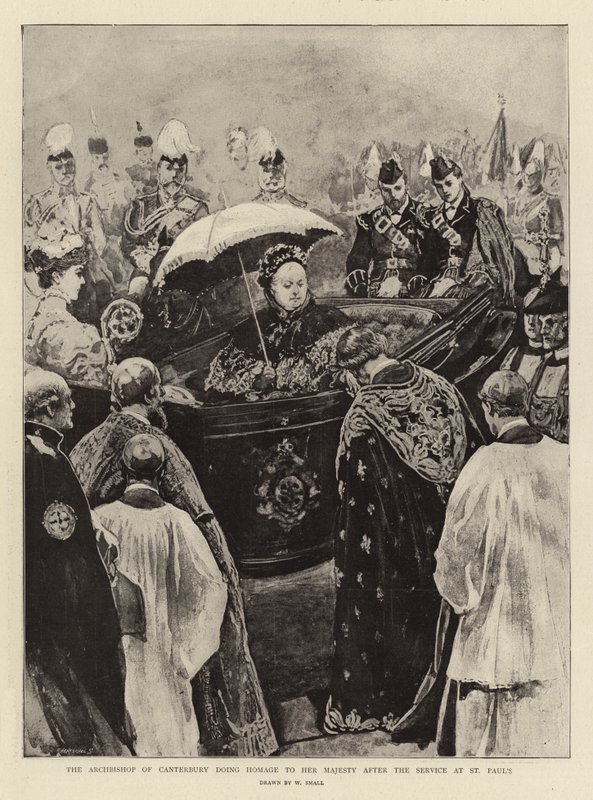 Der Erzbischof von Canterbury erweist Ihrer Majestät nach dem Gottesdienst in St. Paul