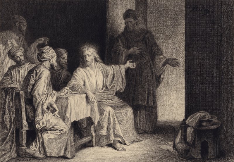 Christus heilt den Mann mit Wassersucht von after Albert Robida