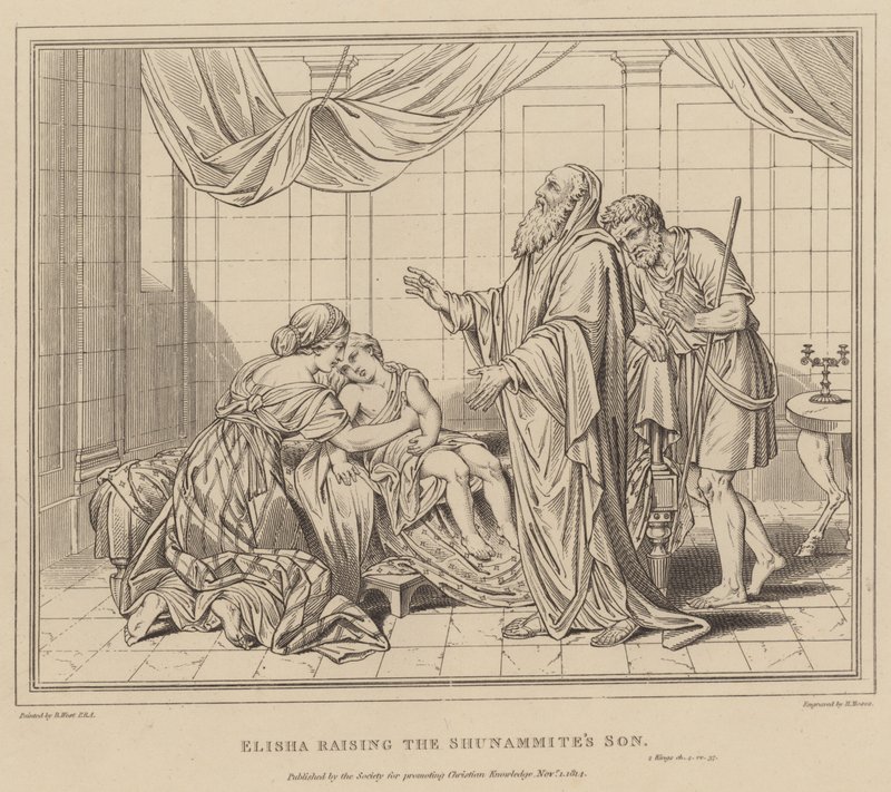 Elisa erweckt den Sohn der Schunemiterin, 2 Könige von after Benjamin West