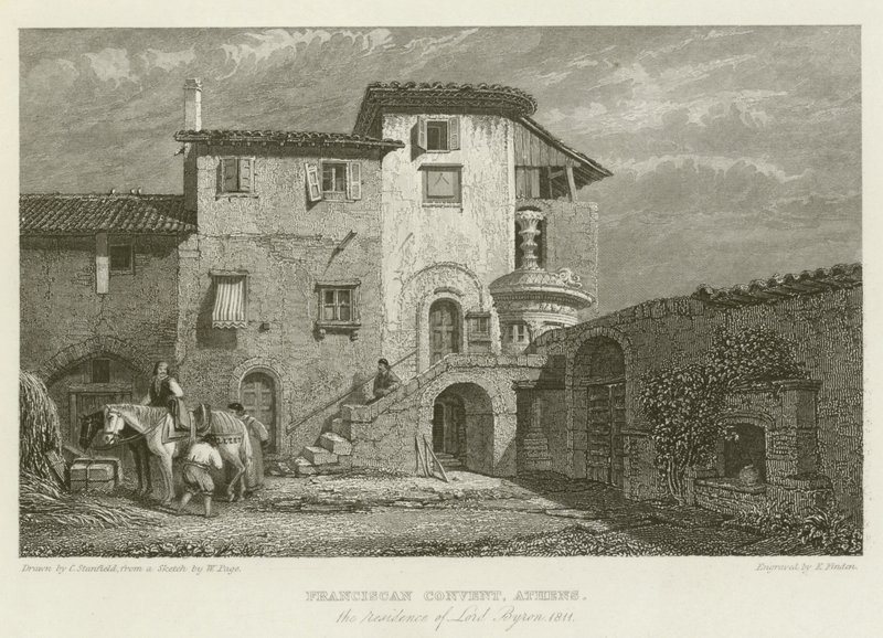 Franziskanerkloster, Athen, die Residenz von Lord Byron, 1811 von after C. Stanfield