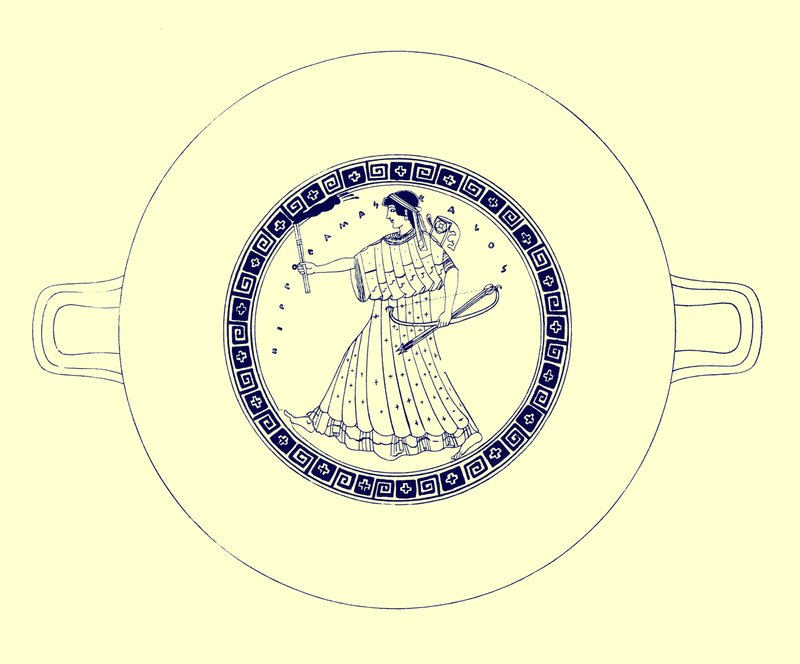 Artemis mit Bogen, Pfeil und Fackel, Illustration aus Griechische Vasenmalereien von J. E. Harrison und D. S. MacColl, veröffentlicht 1894 von after English School