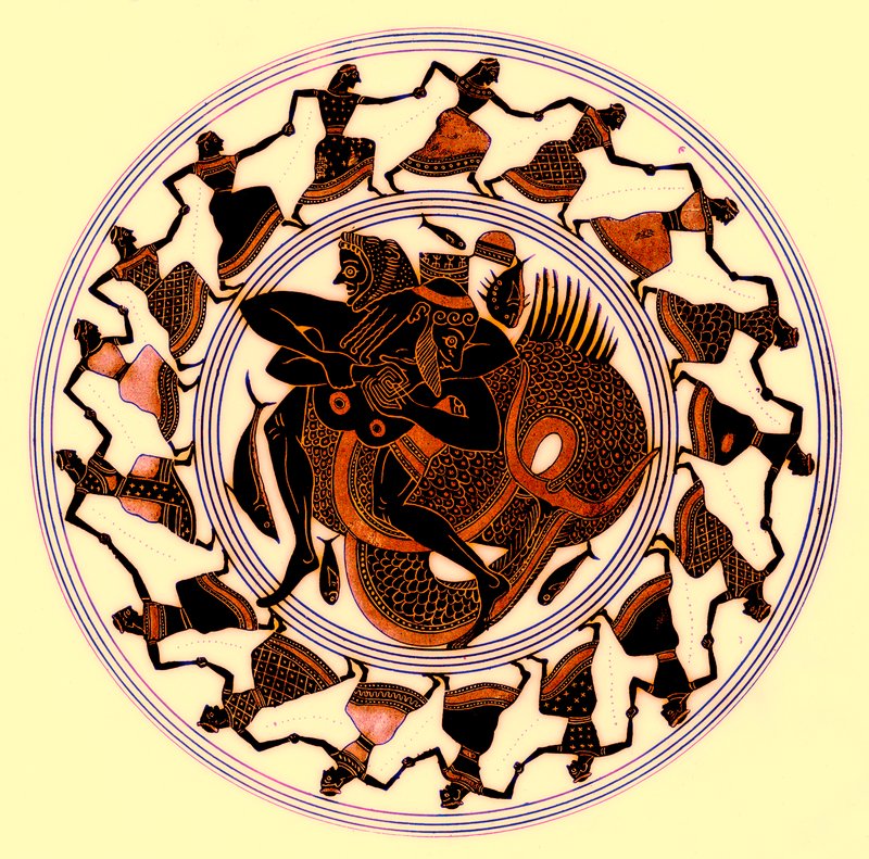 Herakles ringt mit Triton, Illustration aus Griechische Vasenmalereien von J. E. Harrison und D. S. MacColl, veröffentlicht 1894 von after English School