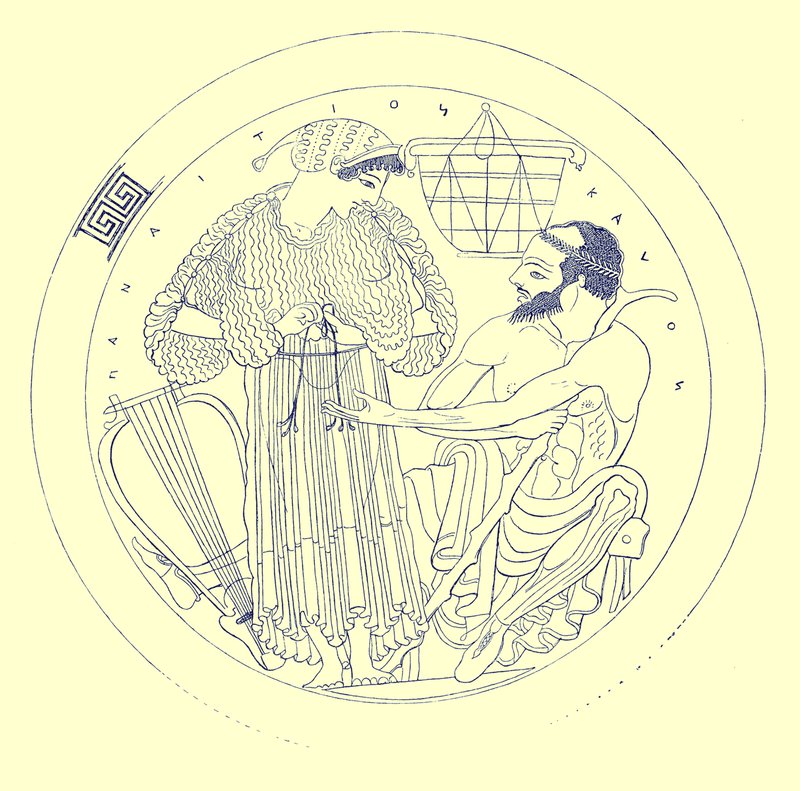 Innenansicht der Kylix von Euphronios, Illustration aus Griechische Vasenmalereien von J. E. Harrison und D. S. MacColl, veröffentlicht 1894 von after English School