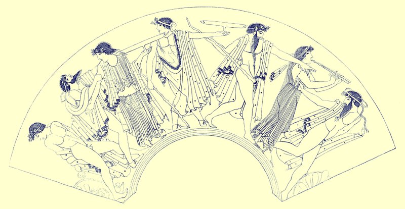 Gelage von Brygos, Illustration aus Griechische Vasenmalereien von J. E. Harrison und D. S. MacColl, veröffentlicht 1894 von after English School
