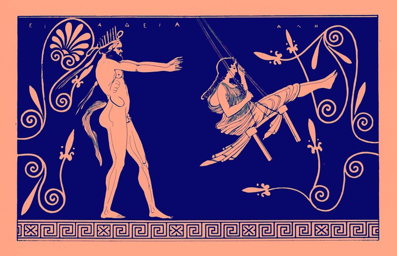 Silen schwingt ein Mädchen, Illustration aus Griechische Vasenmalereien von J. E. Harrison und D. S. MacColl, veröffentlicht 1894 von after English School