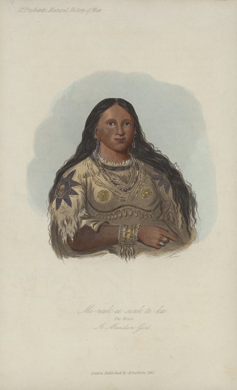 Mi-neek-ee-sunk-te-ka, Das Wiesel, ein Mandan-Mädchen (Aquatinta) von after George Catlin