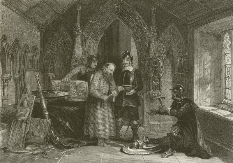 Soldaten verkaufen Kirchenschätze während des Großen Bürgerkriegs von after George Cattermole