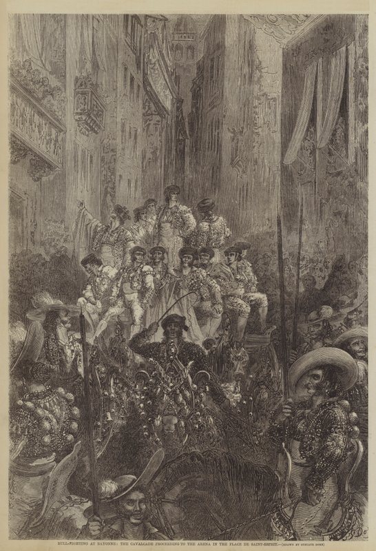 Stierkampf in Bayonne, der Umzug zur Arena auf dem Place de Saint-Esprit von Gustave after Dore