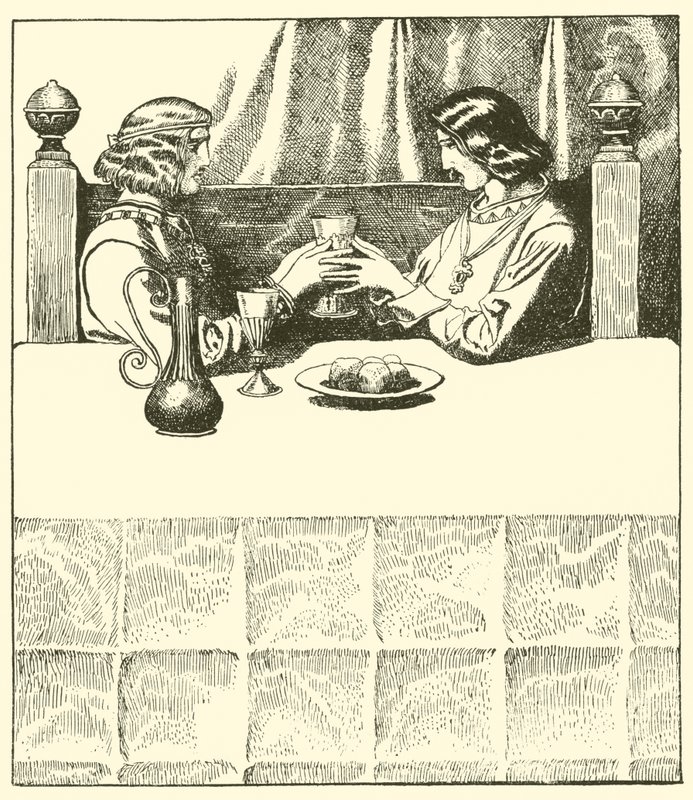 Sir Tristram sitzt mit Sir Launcelot von after Howard Pyle