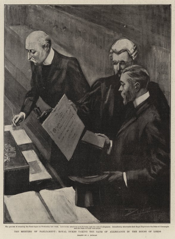 Die Parlamentseröffnung, königliche Herzöge leisten den Treueeid im House of Lords von after John Duncan