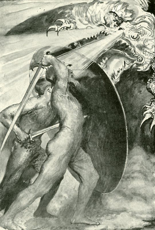 Beide Krieger standen hinter dem eisernen Schild von after John Henry Frederick Bacon