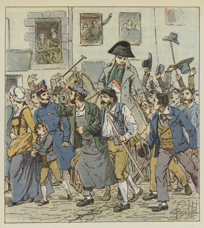 Bei seiner Rückkehr von der Insel Elba wurde der Kaiser im Vorort Saint-Antoine mit beispiellosem Enthusiasmus empfangen von after Louis Charles Bombled